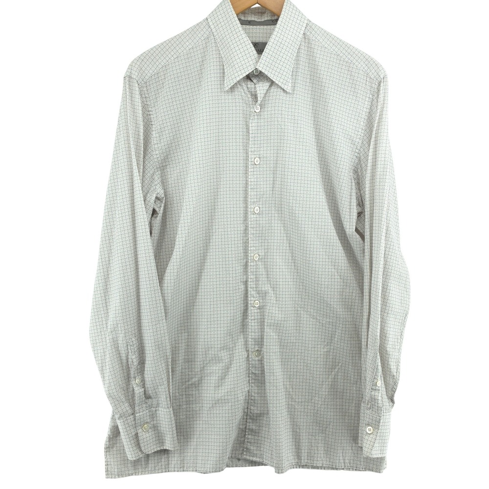 Canali 1934 Mens Dress Shirt 100% Cotton Geometric Print Ivory Size Large Italy
